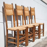 Wooden and straw chair x 4, chair with seat and straw back, chalet, countryside, decoration