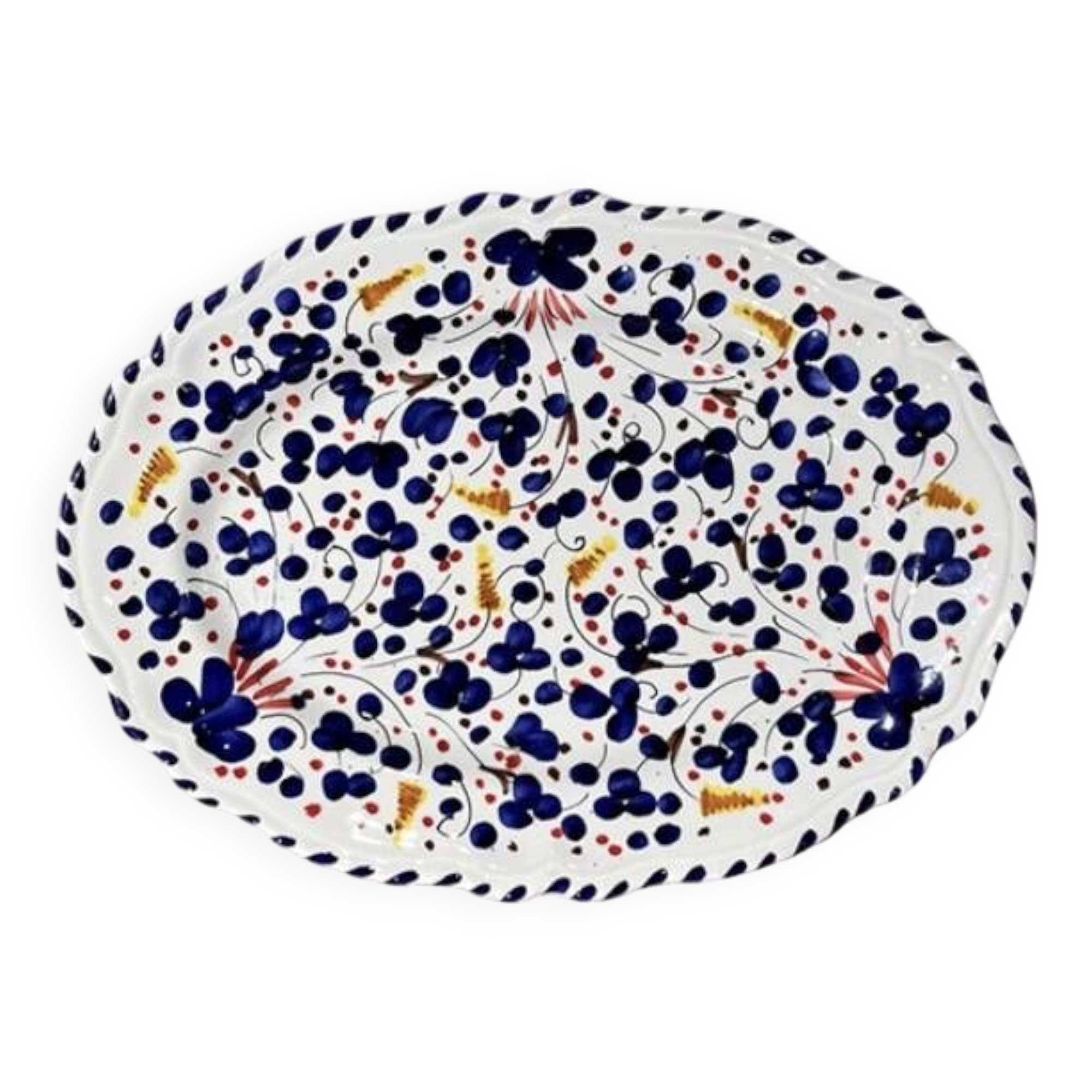Oval dish 35cm navy blue flowers