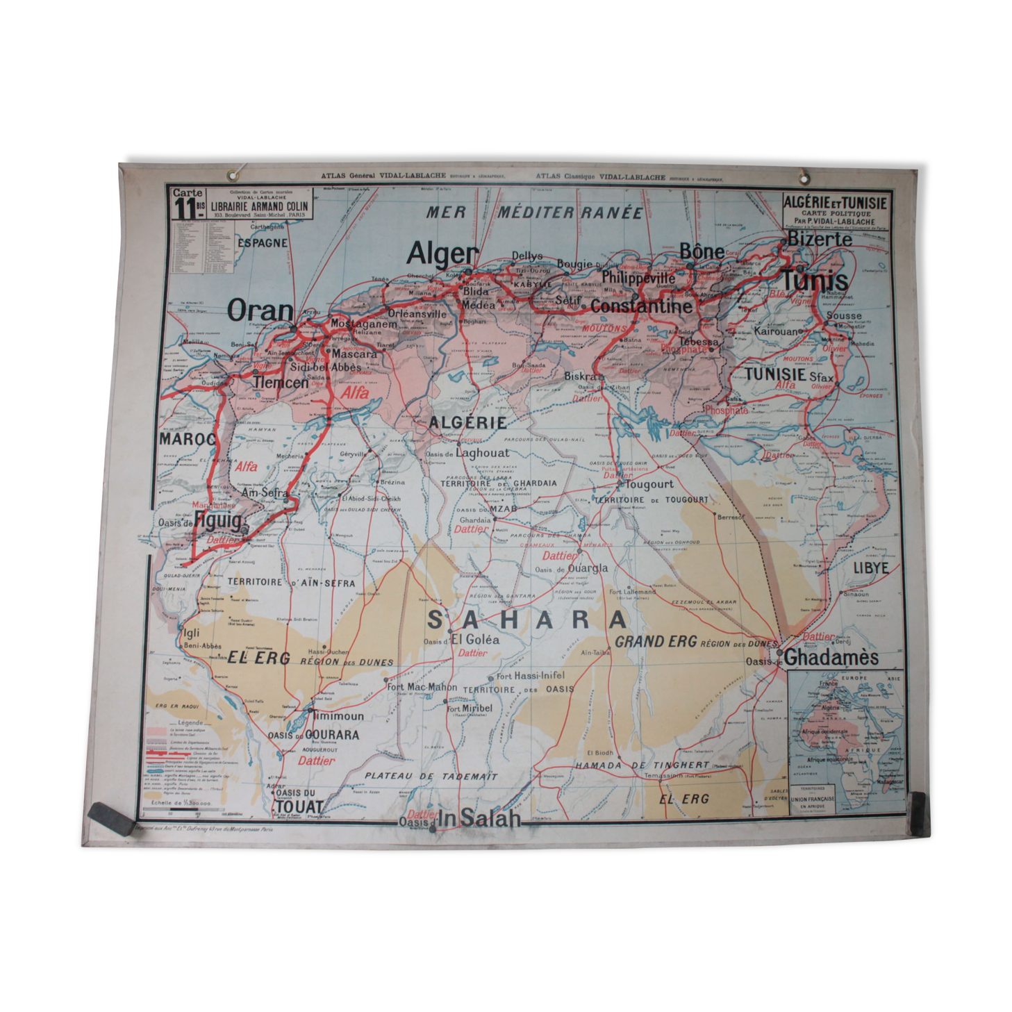 School map Vidal 11 bis Algeria and Tunisia