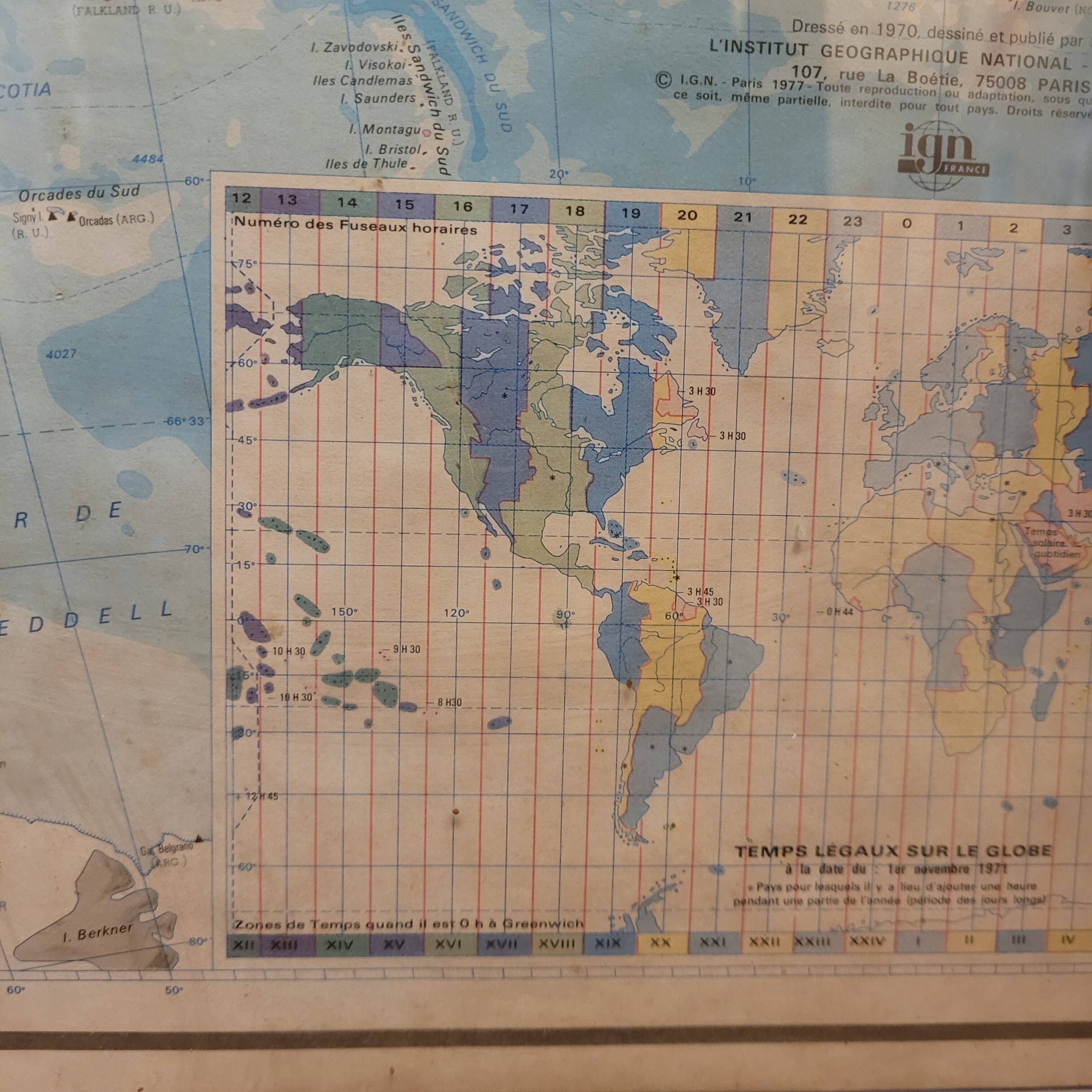 Globe map / Planisphere "Le Monde Politique", National Geographic Institute, 20th century – Fran