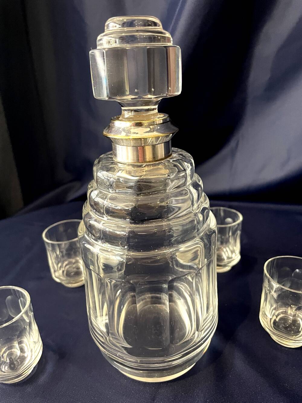 1930s-1940s liquor service in glass and silver metal