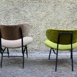 Set of two chairs in painted metal and fabric, Italy, 1950