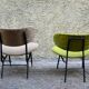 Set of two chairs in painted metal and fabric, Italy, 1950