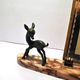 Art Deco Photo Frame Bambi Bronze Statuette and Mirror Glass 1940