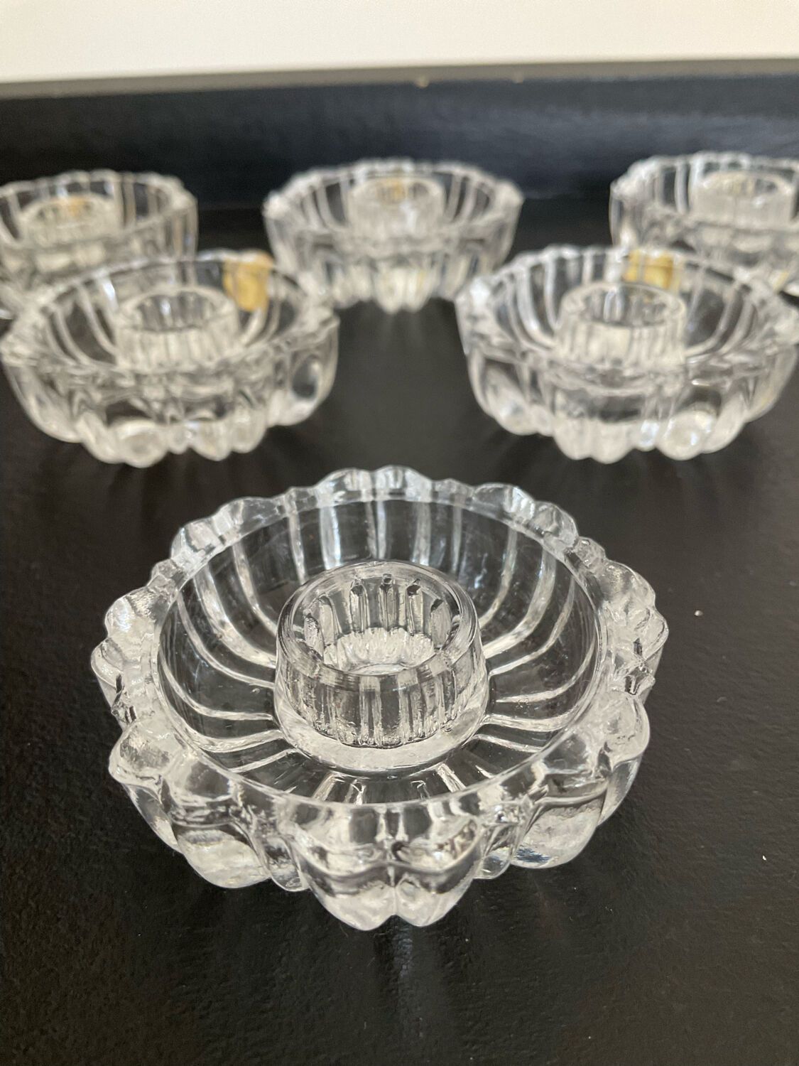 Series of 6 vintage molded glass candle holders Italy