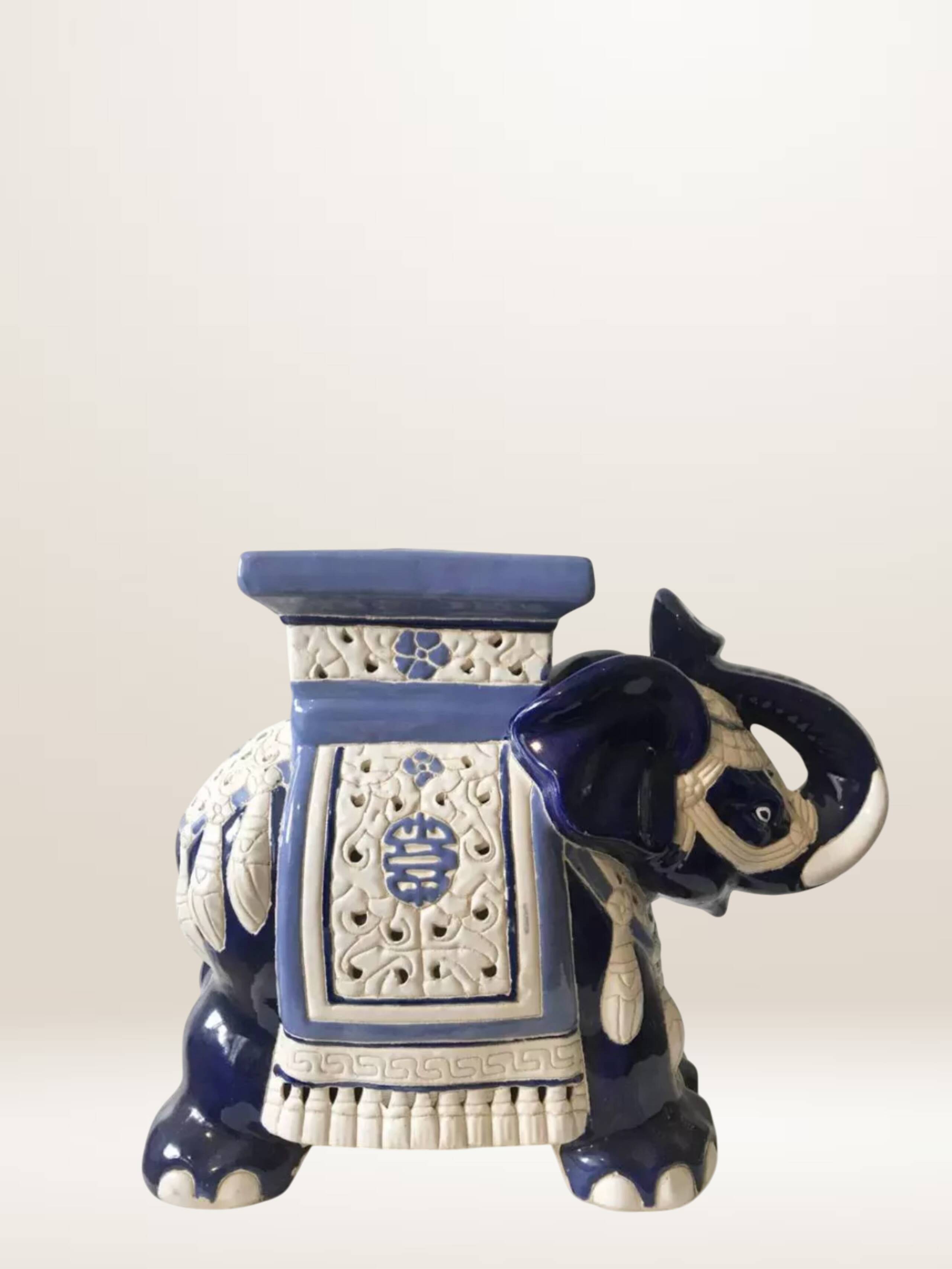 Pair of elephant ceramic side tables