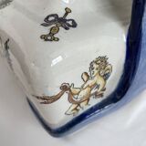 Planter, cache pot, Gien earthenware, rich decoration, Italian Renaissance, winged angel, antique decoration