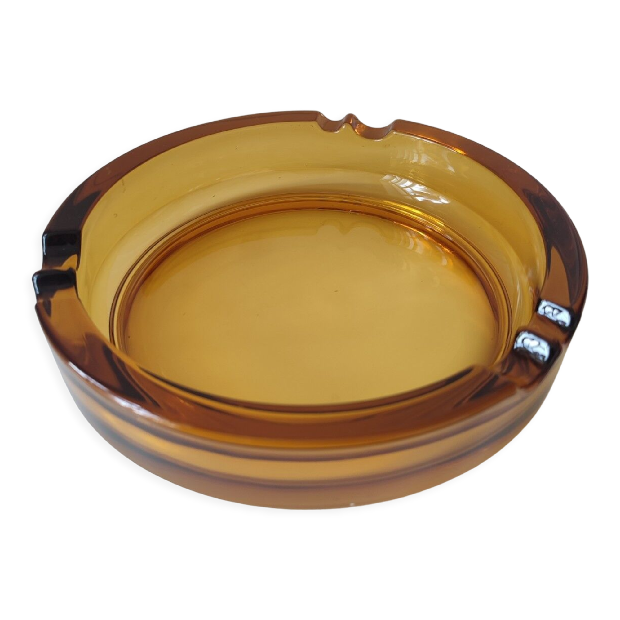 Amber glass ashtray