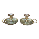 Pair of cloisonné brass cellar rat candlesticks – 1960s