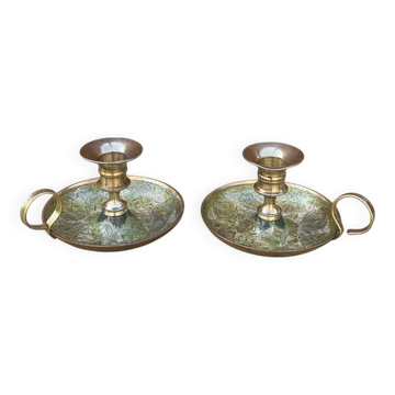 Pair of cellar rat brass cloisonné candlesticks – 1960s