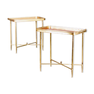 Paire de bouts de canapé en bois et laiton