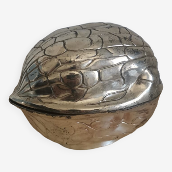 Boîte en forme de noix art déco vintage en métal argenté