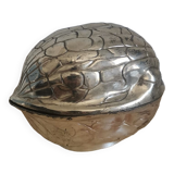 Vintage art deco walnut-shaped box in silver metal