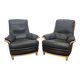 Pair of leather and beech armchairs from the 1970s.