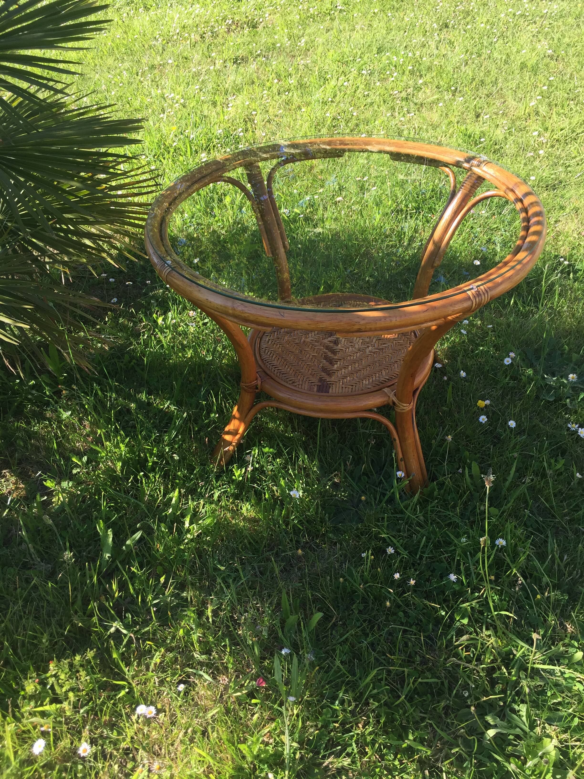 Vintage bamboo and rattan coffee table