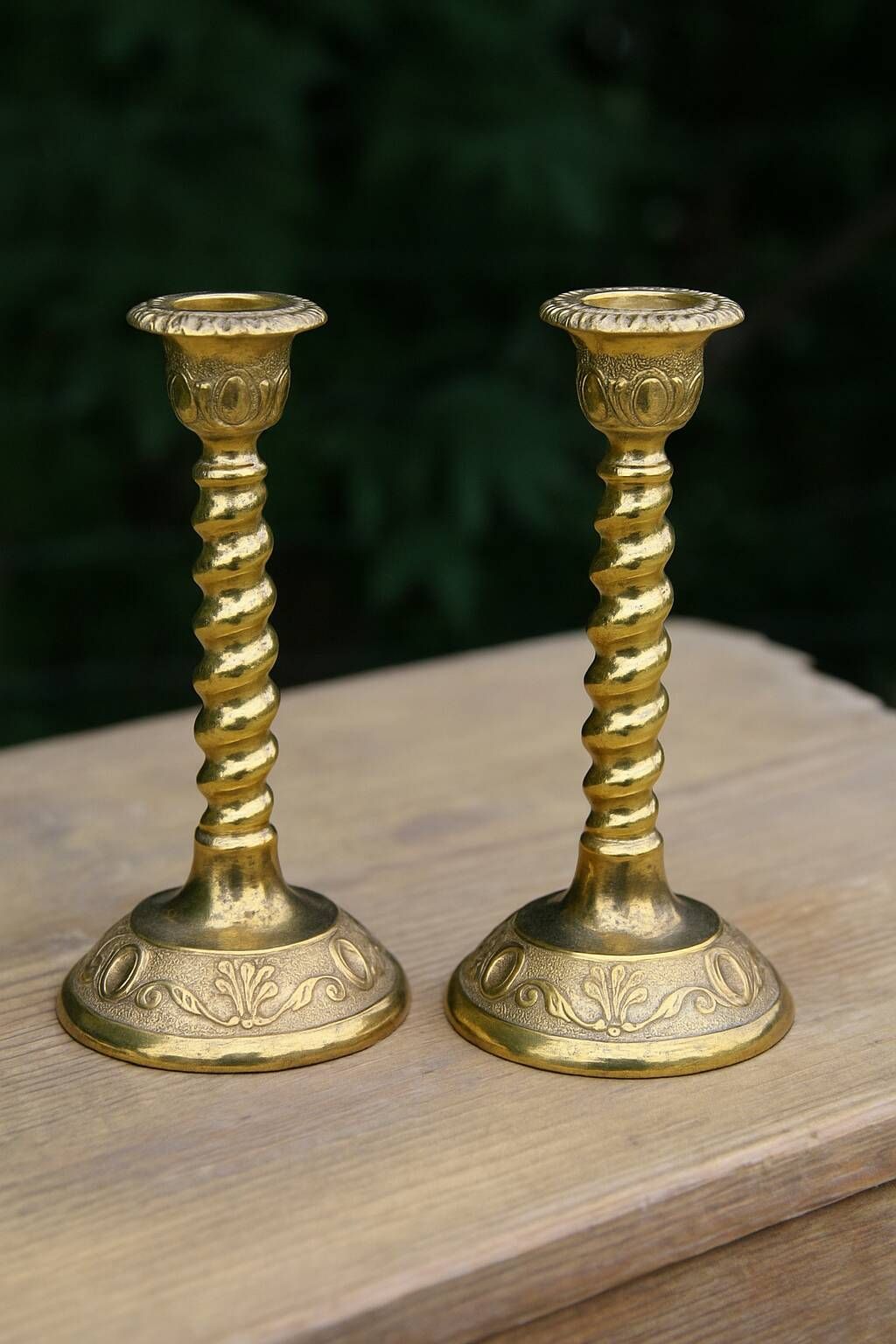 Pair of antique gilt brass candlesticks – Made in England – vintage style