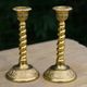Pair of antique gilt brass candlesticks – Made in England – vintage style
