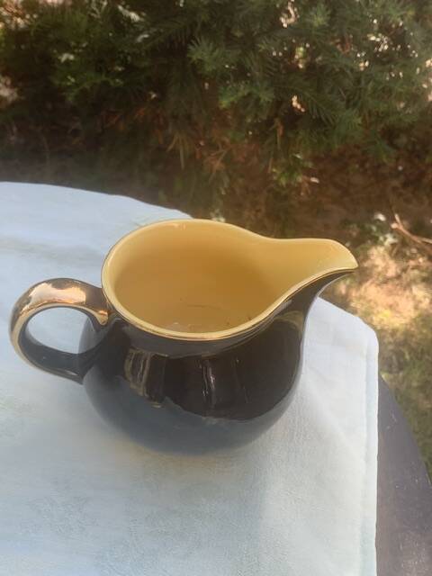 Teapot and milk jug We Two in vintage black and yellow ceramic