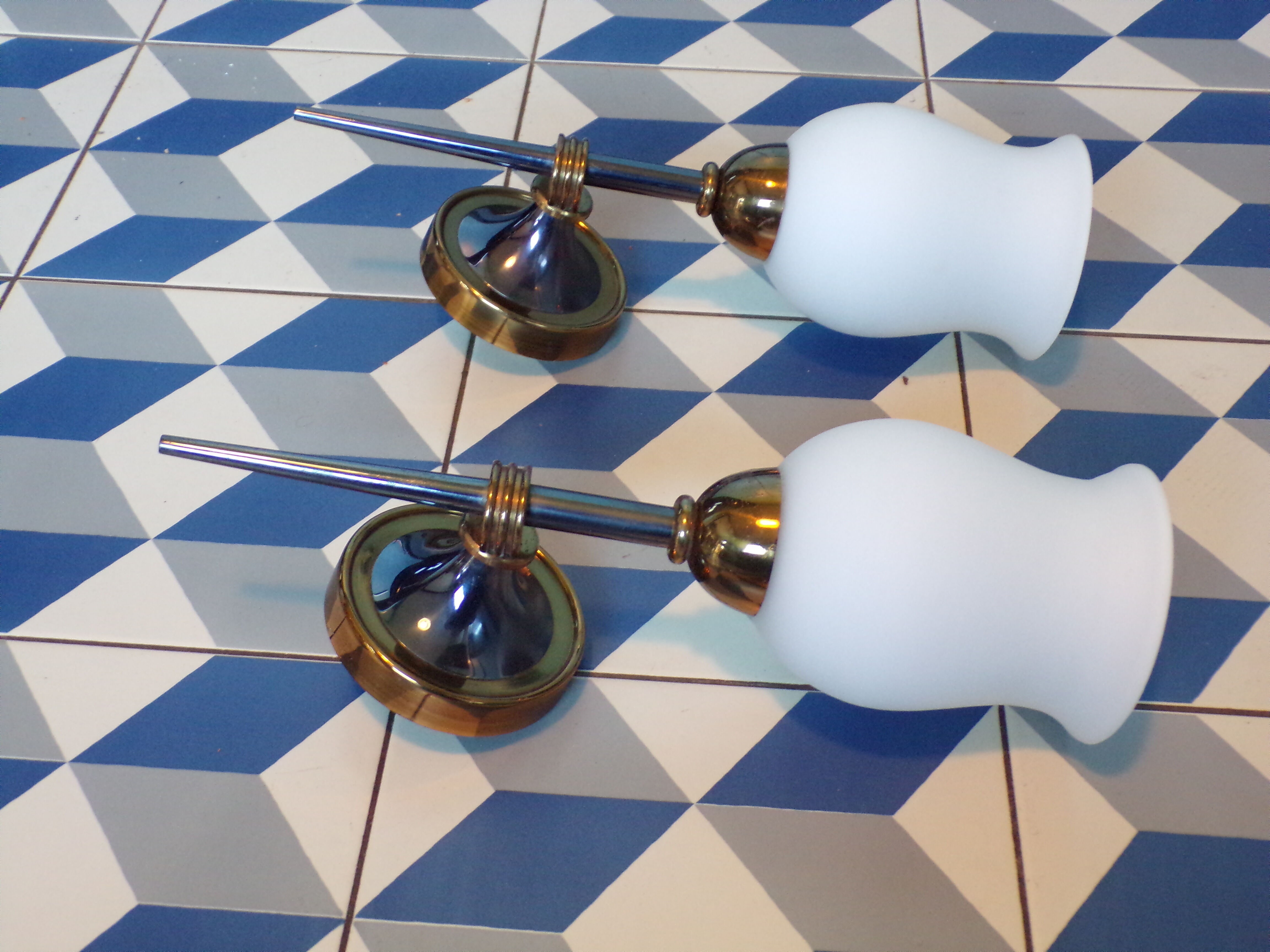 Pair of 1960 brass torch wall light