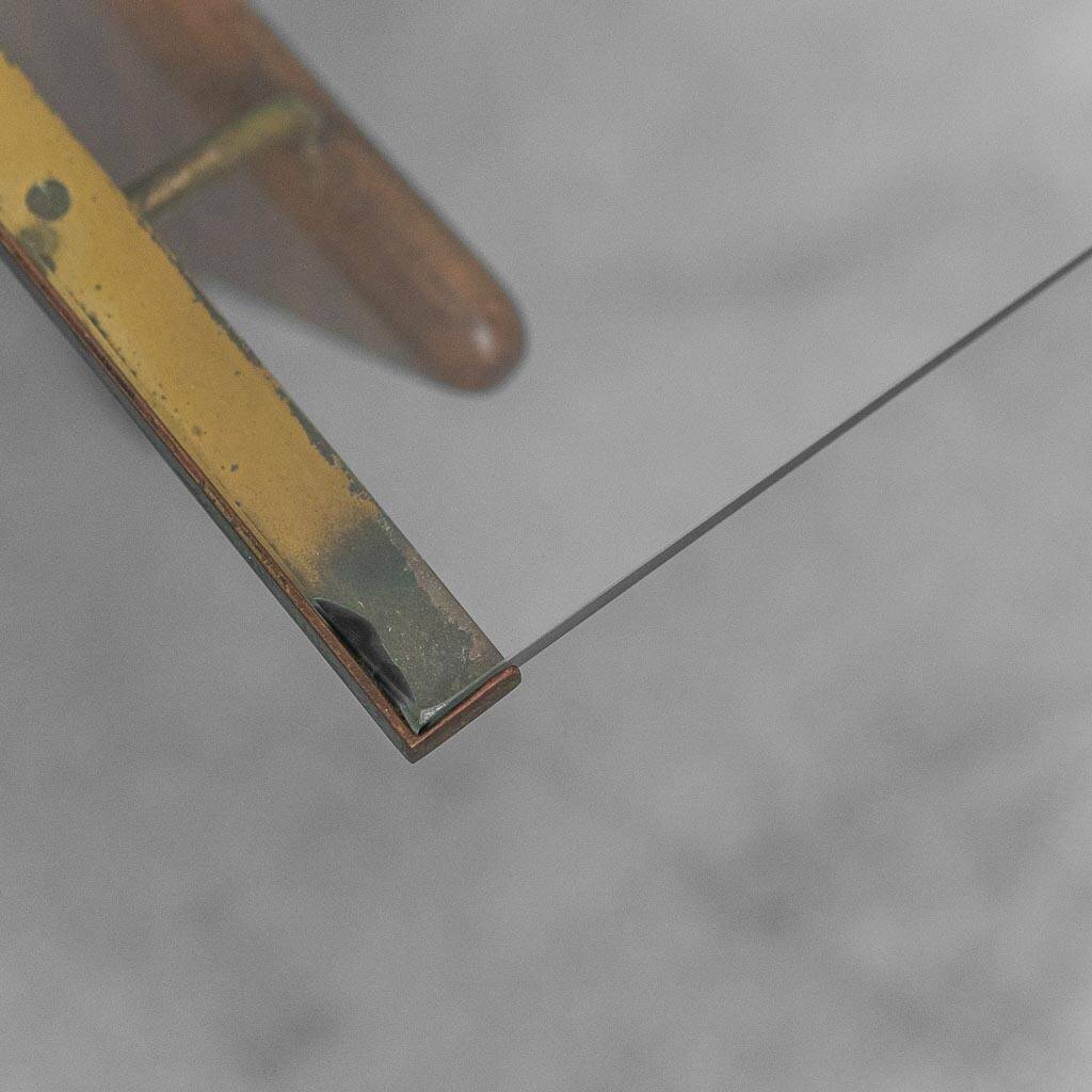 Wall coat rack in wood and glass, 1950s vintage modernism