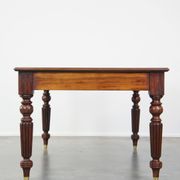 Large writing desk with green leather top, elegant legs and 3 English style drawers