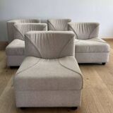 Vintage modular sofa, five armchairs and coffee table, beige wool