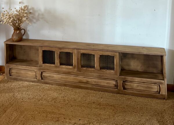 Meuble télé, enfilade ancienne en chêne massif brut