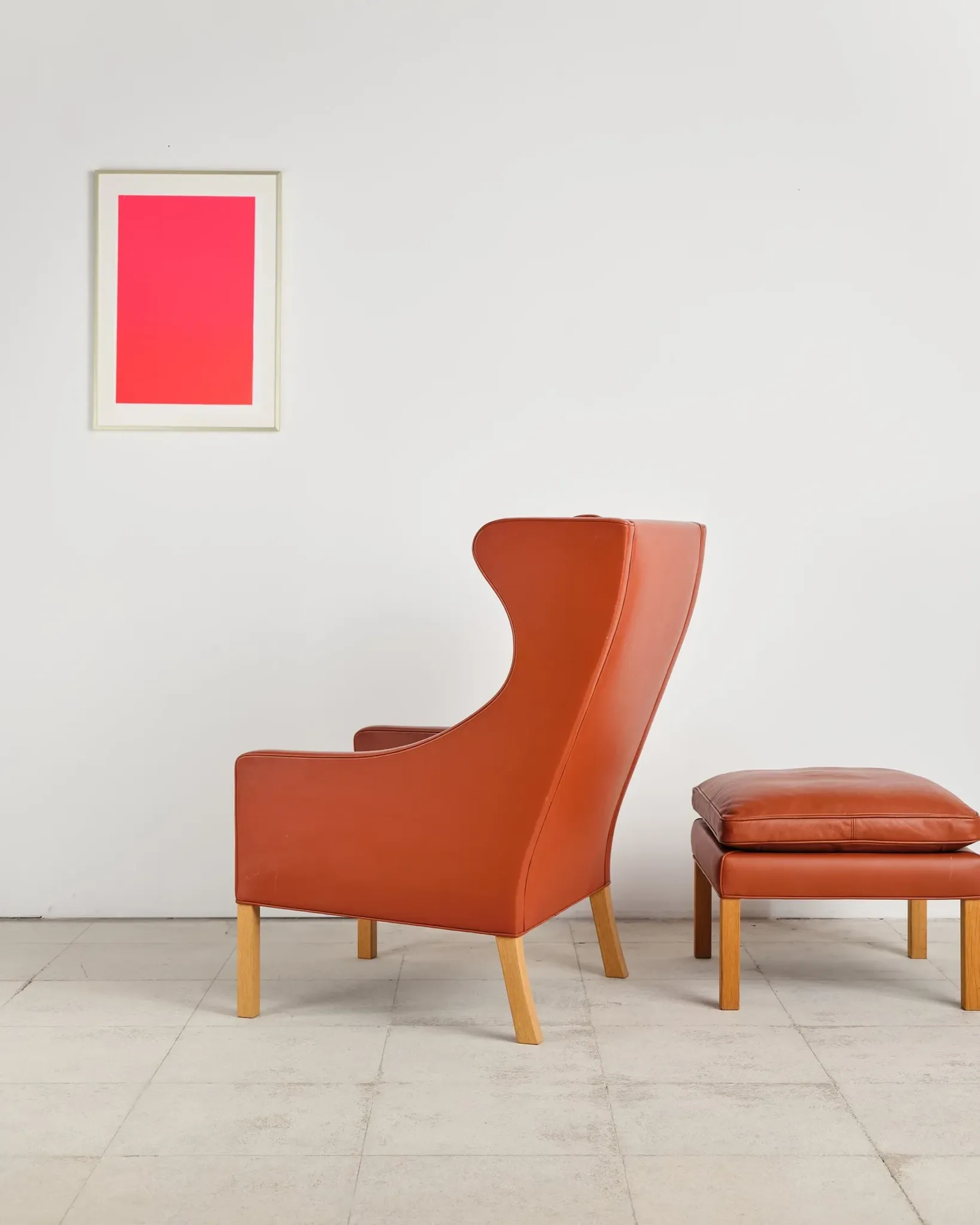 Armchair 2204 and leather pouf by Børge Mogensen, Denmark, 1960s.