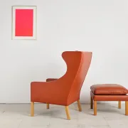 Armchair 2204 and leather pouf by Børge Mogensen, Denmark, 1960s.