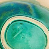 Ceramic cup signed CAB, green leaf, 1950s, slip