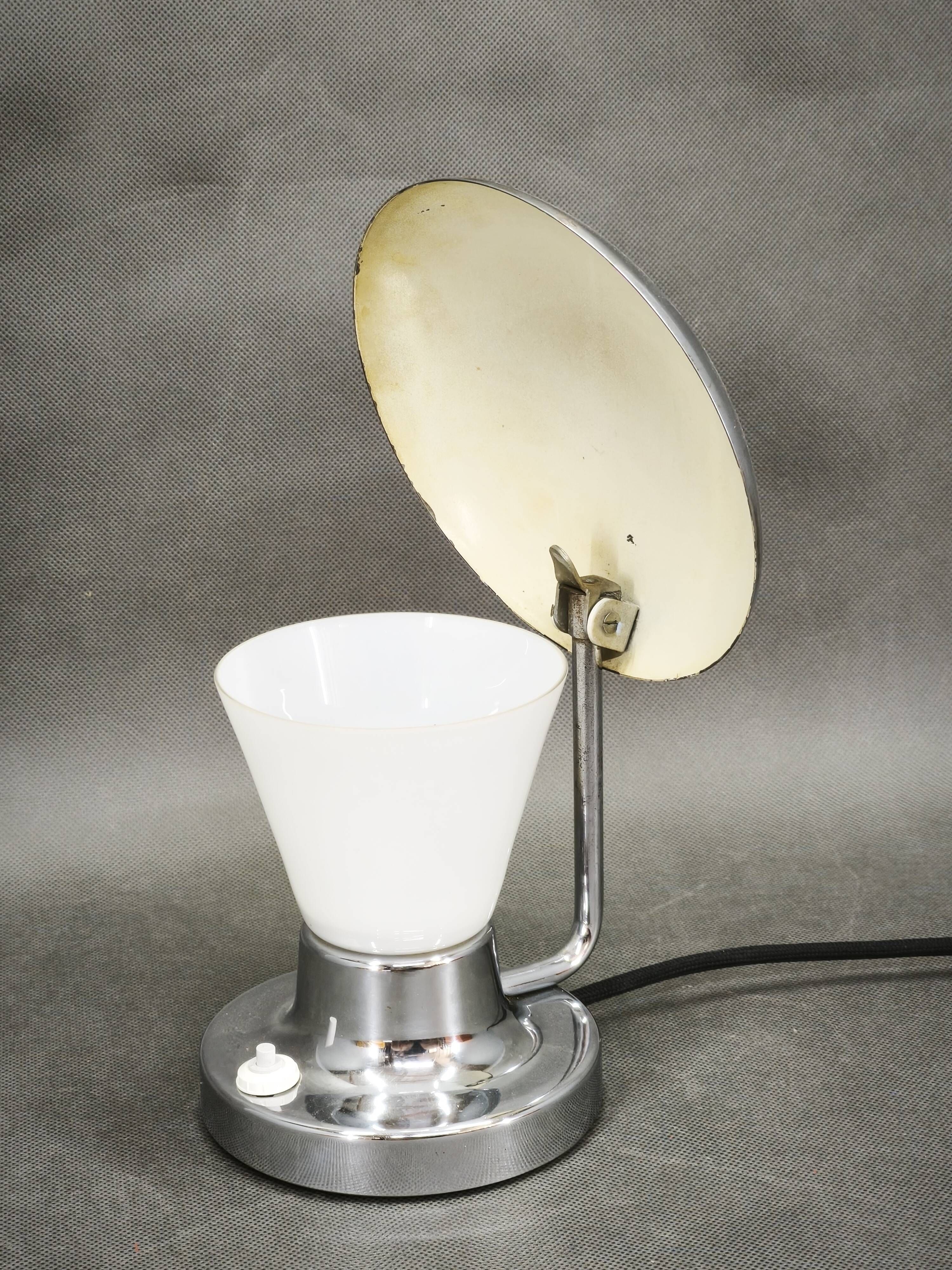 Josef hůrka bauhaus chrome and opaline glass table lamp for napako, 1940s