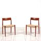 Ensemble de 2 chaises de salle à manger en teck « Modèle 77 » de Niels Moller, avec cordon de papier