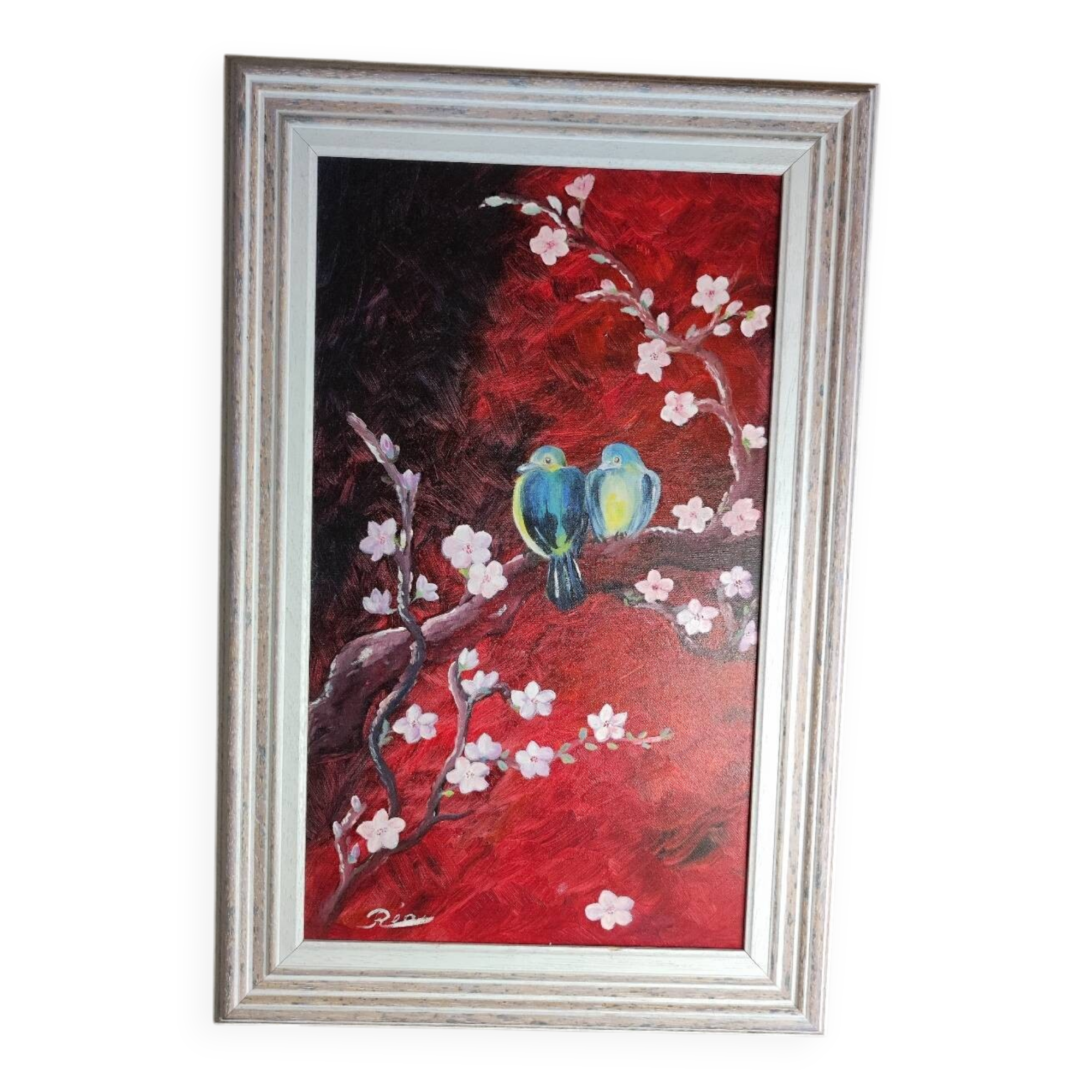 Painting of birds on a cherry tree