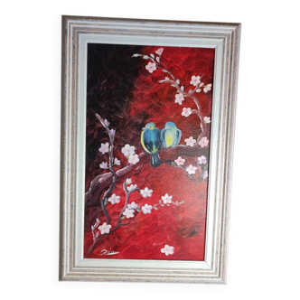 Painting of birds on a cherry tree