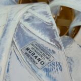 Iridescent Murano Glass and Brass Palm Leaves Chandelier