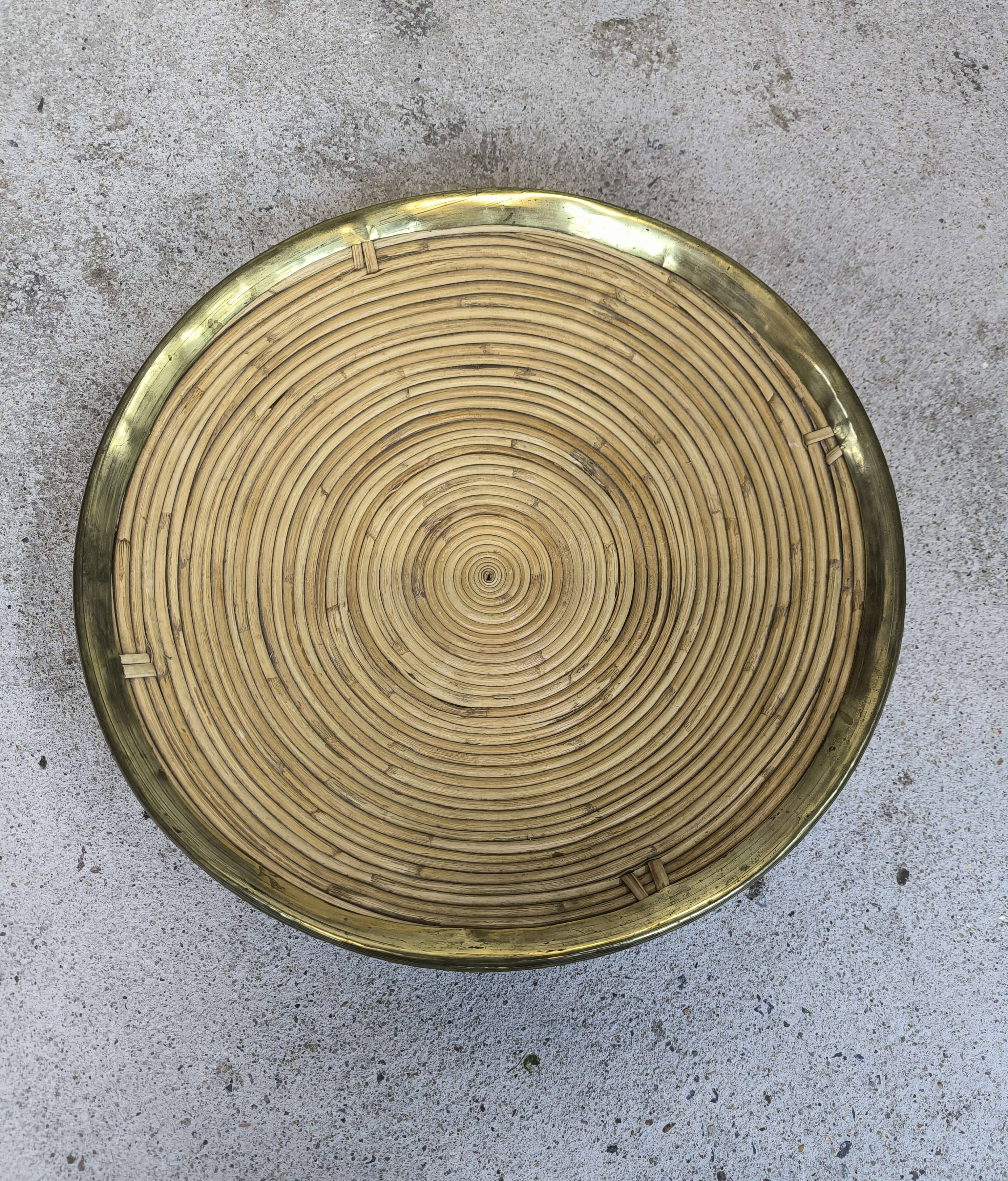 Vintage rattan and brass basket