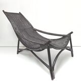 Chaise longue transat vintage en rotin noir