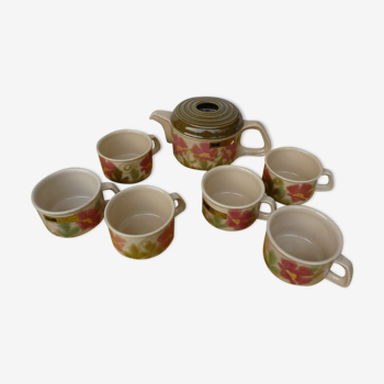 Théière et 6 tasses céramique d'art decoree à la main - sic - casale monf. Italie vintage 70