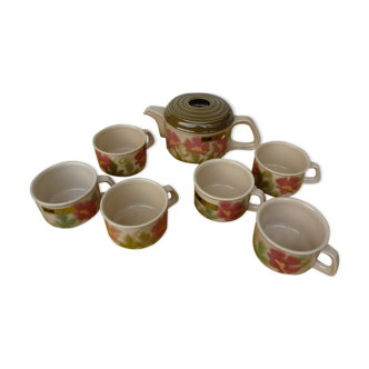 Théière et 6 tasses céramique d'art decoree à la main - sic - casale monf. Italie vintage 70