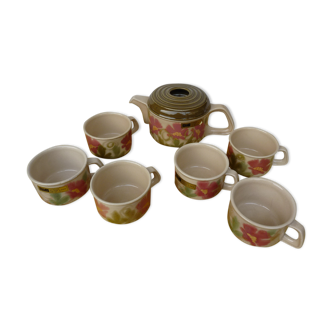 Theiere and 6 cups ceramic art decoree a l'main - sic - casale monf. italy - vintage 70