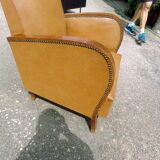 Leatherette and wood armchair moustache model