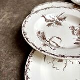 6 HB & Cie brown ironstone soup plates