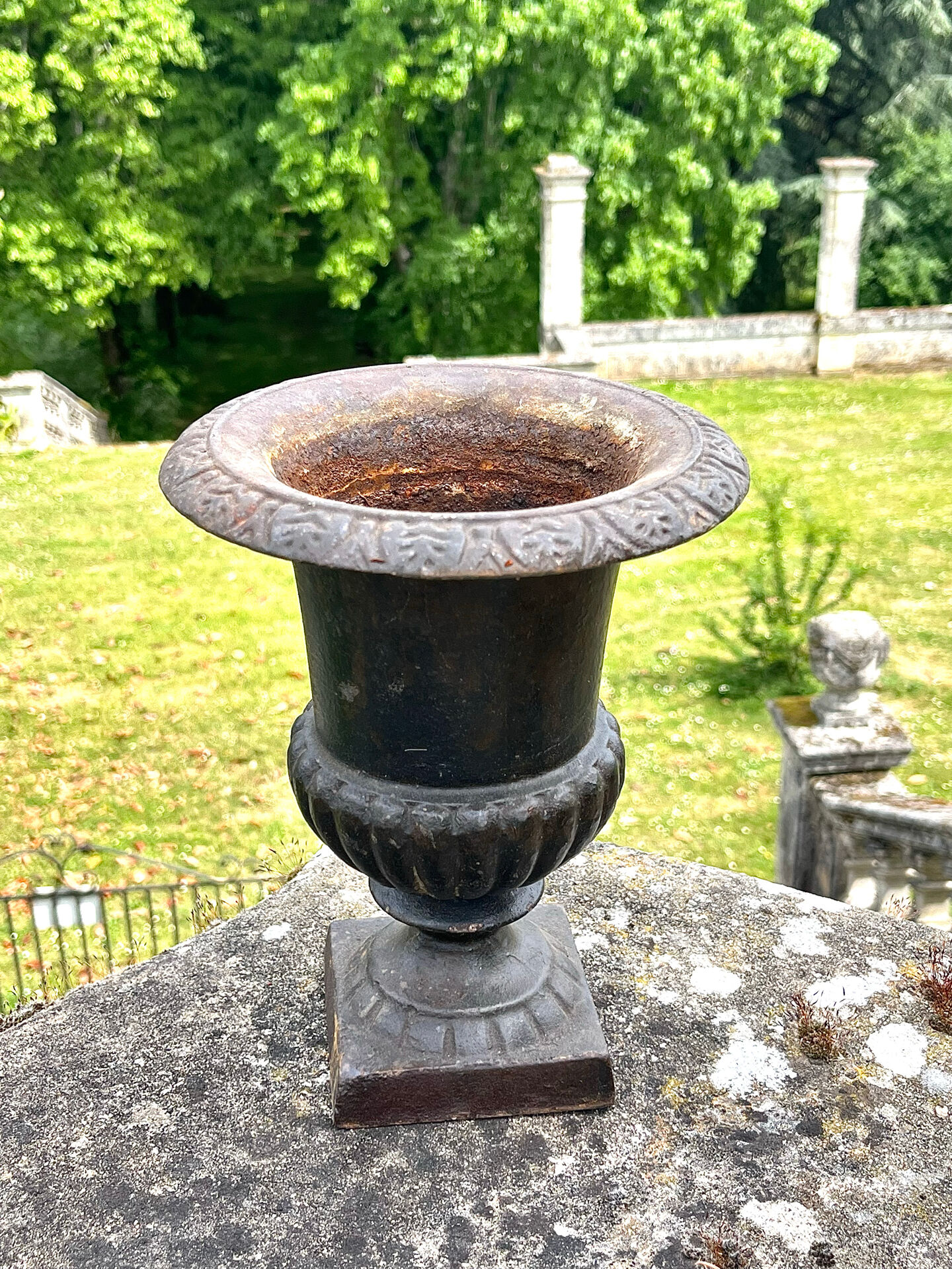 Iron garden urn planter, Antique French cast iron classical campana va