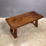 Brutalist oak seventies side table coffee table bench