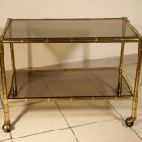 Serving trolley, table on wheels in "bamboo" brass
