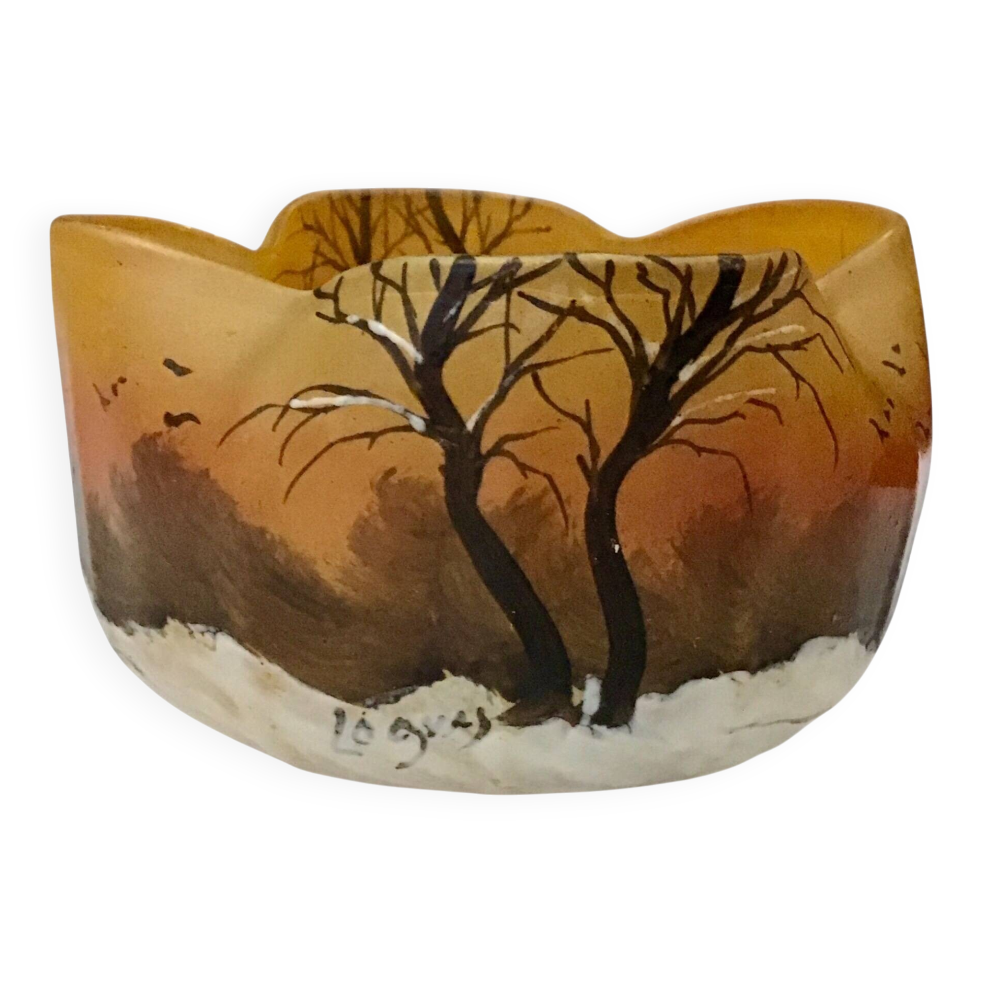 Legras pocket tray signed – enamelled glass Art Nouveau, winter landscape