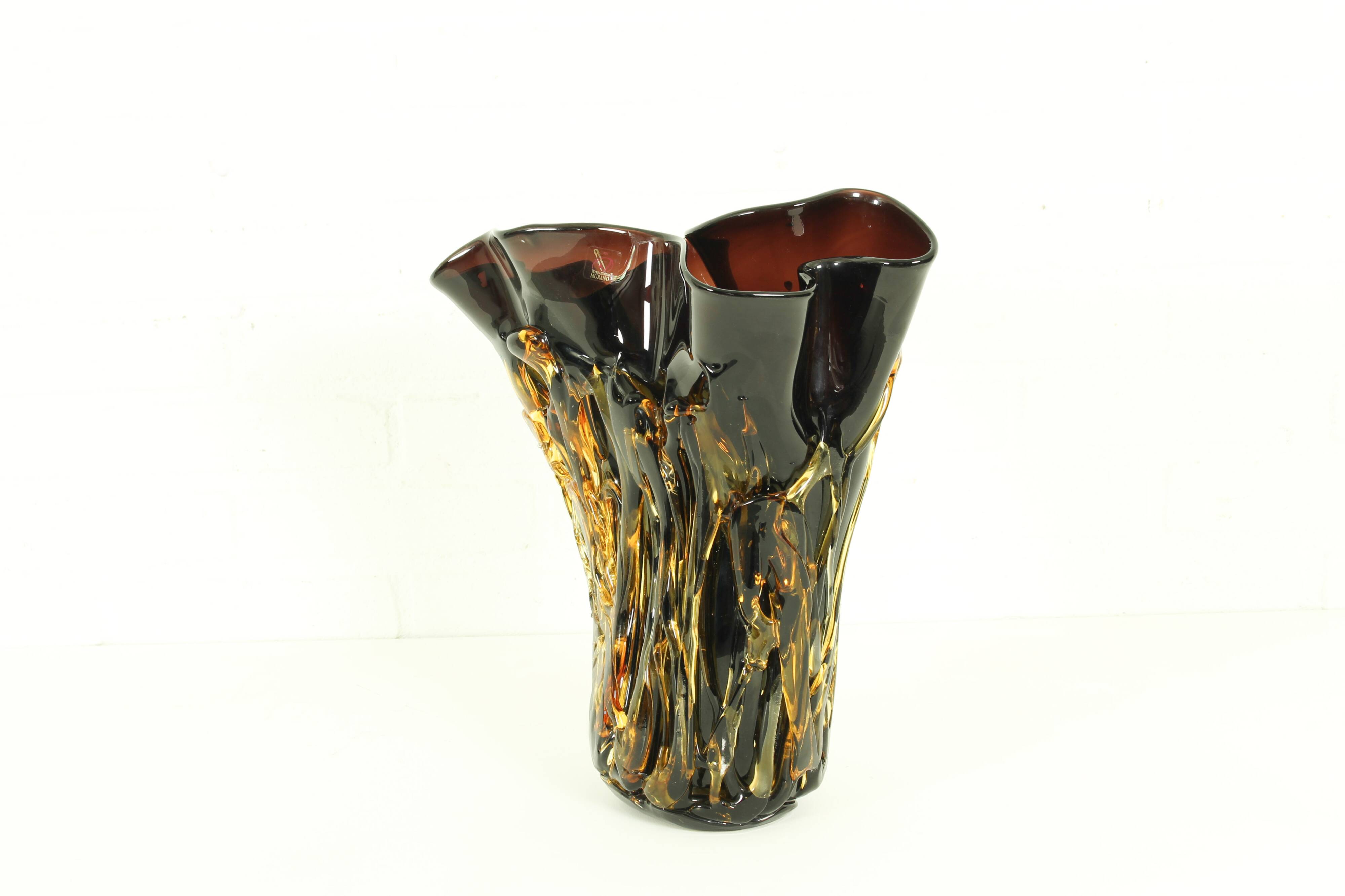 Large murano glass vase by enrico cammozzo (with coa)