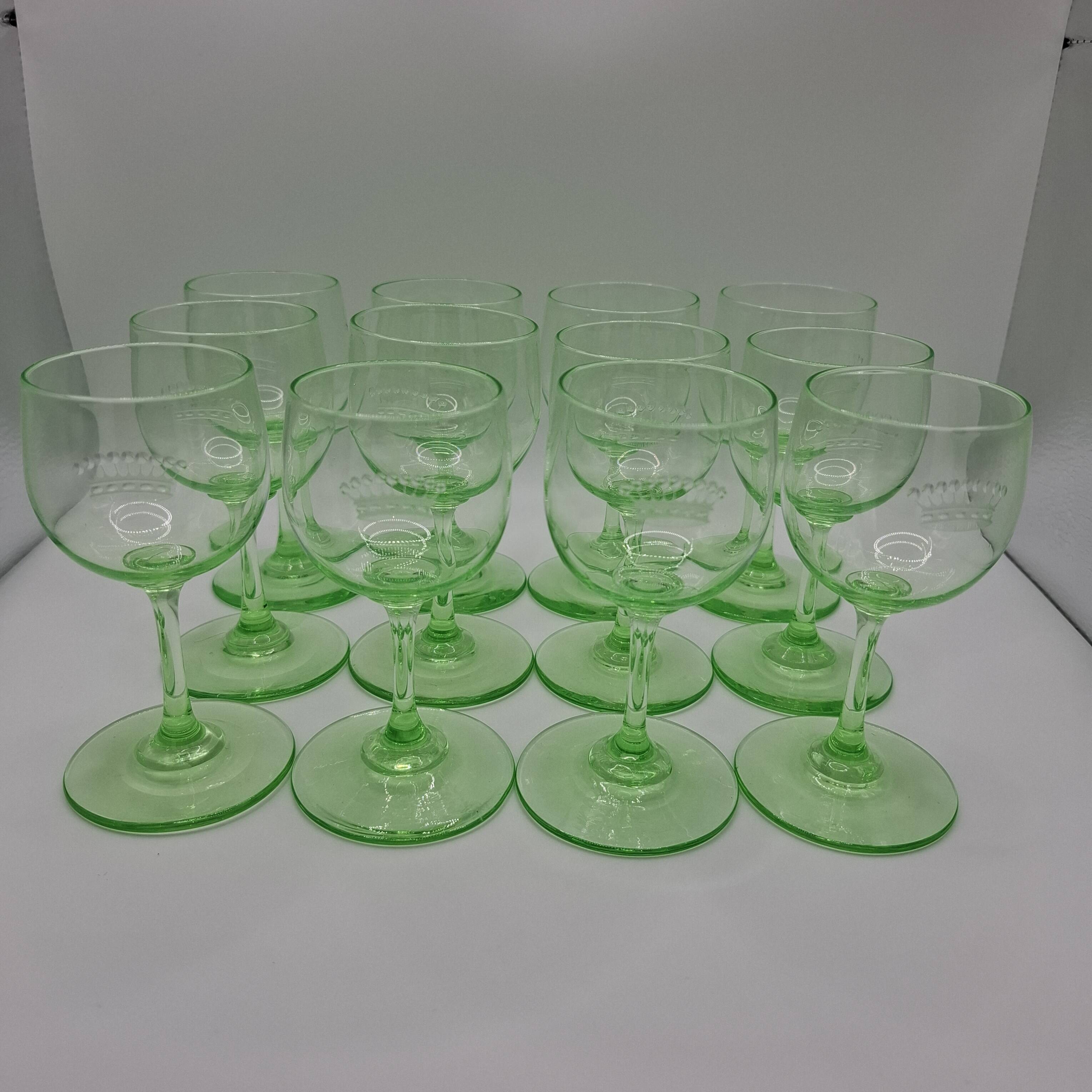 12 uraline crystal stemmed glasses