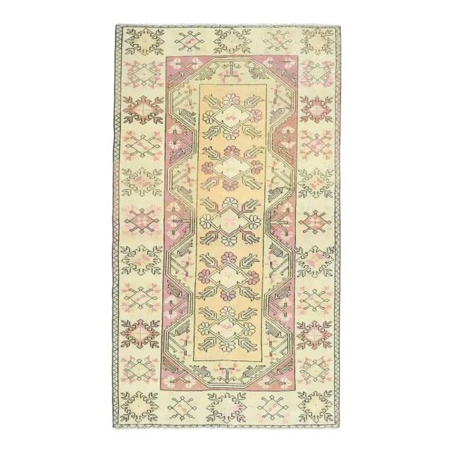 Vintage Turkish Oushak Handmade Wool Cotton Yellow Area Rug 119X210