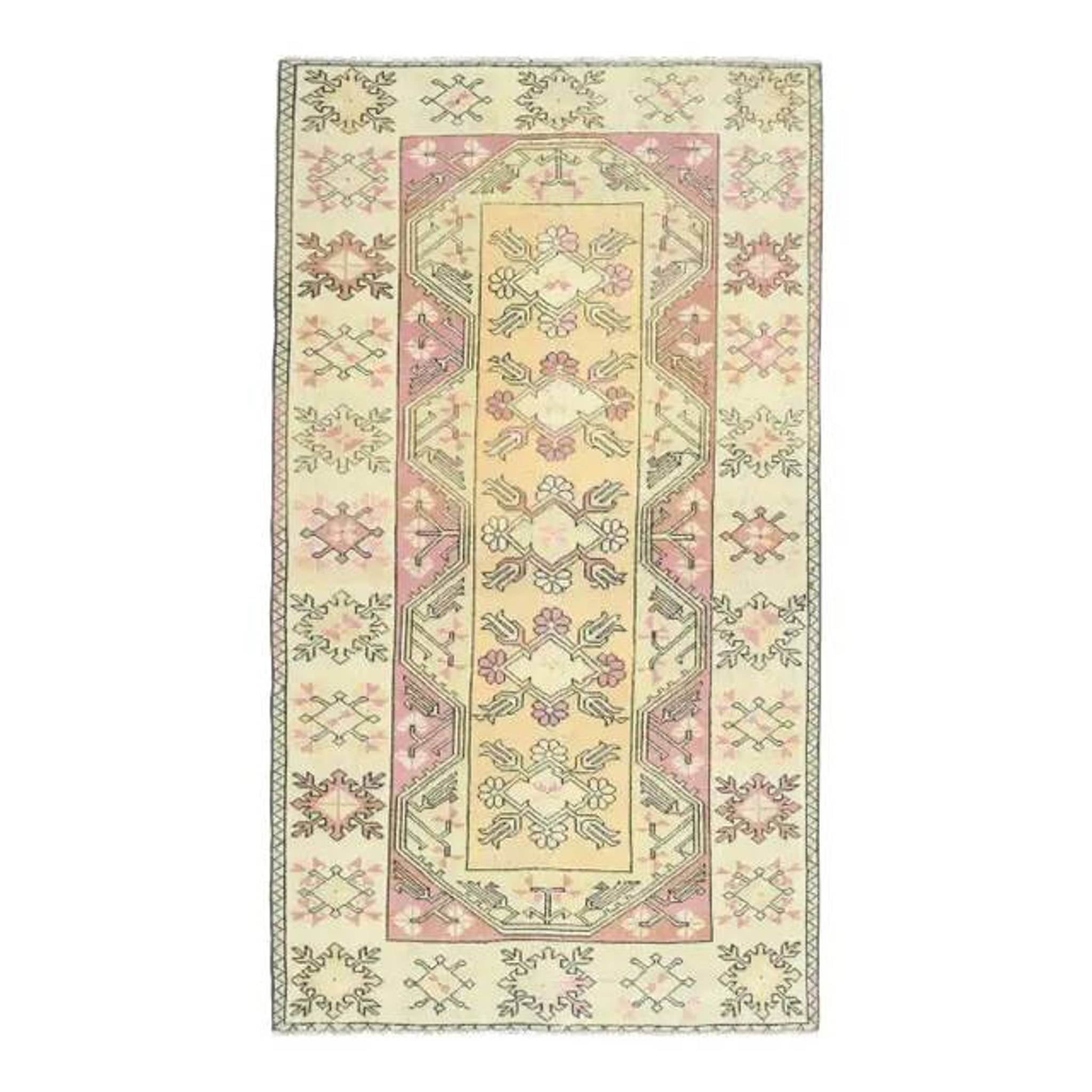 Vintage Turkish Oushak Handmade Wool Cotton Yellow Area Rug 119X210
